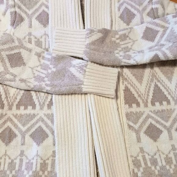 OLD NAVY Fair Isle Shawl Collar Cardi Sweater Cotton Duster Ivory Taupe Size S - Picture 4 of 11